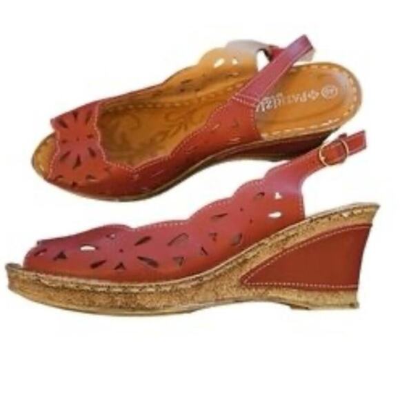Patrizia by Spring Step Red Wedge Cutout Buckle Strap Sandals D-Malidace Size 41 - Picture 1 of 13